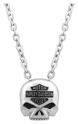 Harley-Davidson Mens Bar & Shield Skull Necklace Stainless Steel 22'' HSN0024-22 • $64.95