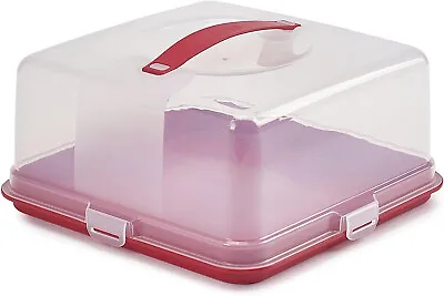 Plastic Cake Box Square RED Storage Carrier Container Clear Lockable Lid Cover • £9.99