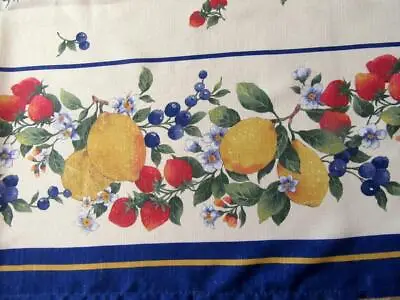 Vintage Kitchen Farmhouse Cream Tablecloth Blue Border Fruit Pears Strawberry • $34.99