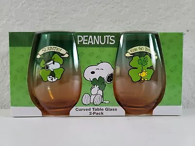 Peanuts Snoopy St. Patrick's Day Curved Drinking Glasses - NEW Set Of 2 (#2) • $29.60