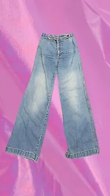 70's Vintage Chemin De Fer Jeans - High Waist Button Detailing Bell Bottoms • $175