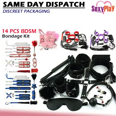 14 Pcs BDSM Bondage Kit Beginners Pack Cuffs Collar Gag Restraint Fetish Sex Toy • $36.95