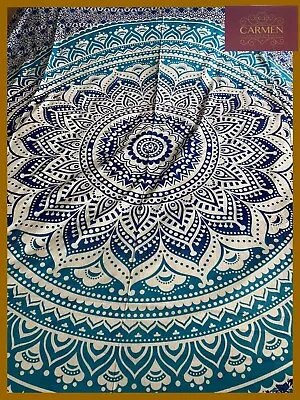 £25 • Buy Fairtrade Print Block Tablecloth Cotton Fairtrade Material Blue Mandala Fabric