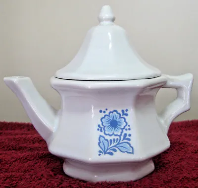 $17.95 • Buy Vintage 1970s Avon 6  Ceramic Teapot Octagonal Shape White Blue Floral Design