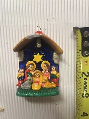 Vintage Mexican Folk Art Clay Nativity Ornament • $20