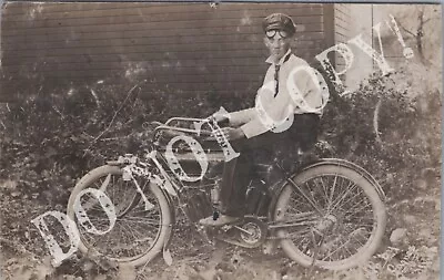 RPPC-Utica NY?-Indian Motorcycle-Motor Bike-Cycle-Man-Male-Real Photo-RP-Jaques • $9.95