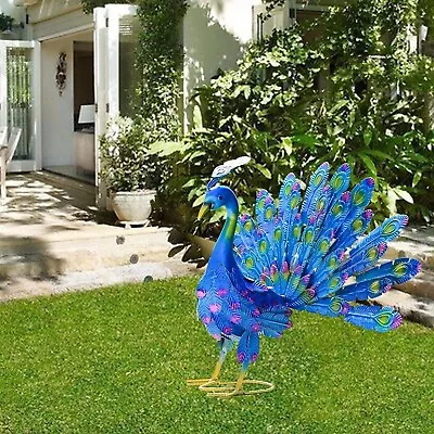 Metal Peacock Garden Decor Sculpture Yard Lawn Pond Patio Art Home Statue Porch • $79.99