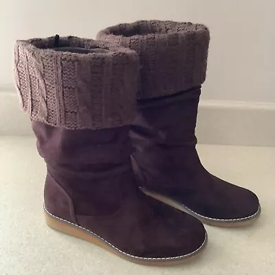 Mantaray Brown Suede Pull On Three Quarter Boots Ladies Size 4 Worn Once Knitted • £14.99