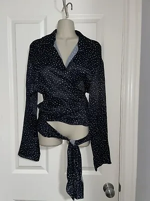 NWT ZARA Womens Long Sleeve Wrap Cropped Black Shirt Size XL • $21.99