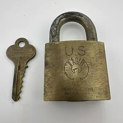 Vintage US Eagle Brass Lock W/ Original Key • $12