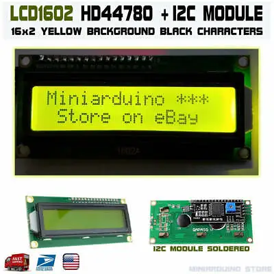 LCD 1602 Yellow 16x2 HD44780 + IIC I2C Serial Interface Module Display LCD1602 • $4.65