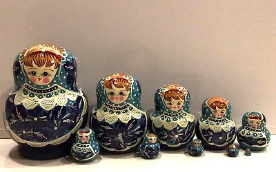 Russian Matryoshka 10 Nesting  Doll Girl W/Lady Bug Crafts Hand Painted • $40