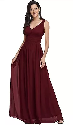 Bridesmaid: Ever-Pretty V Neck Empire Waist A-Line Chiffon Long Dress. Size 14 • £33