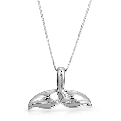 Sterling Silver 925 Whale Tail Necklace Large Mermaid Tail Pendant & Chain N64  • $27.99