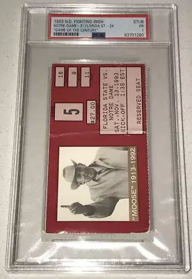 $194.99 • Buy 11/13/93 Notre Dame FSU Florida State 'Game Of The Century' Used Ticket Stub PSA