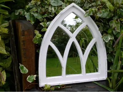 £44.95 • Buy White Gothic Window Mirror Arched Distressed Wood Wall Garden Rustic Mirror