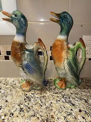 Vintage Majolica Duck Carafe / Water Pitcher – St. Clement - France • $100