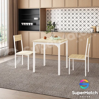 $149.59 • Buy 3 Piece Dining Table And Chairs Set Restaurant Chair Wooden Metal Oak White