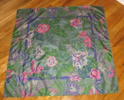 Green Blue Pink Floral 100% Thai Silk Square Scarf 33  Made In Thailand • $15.99