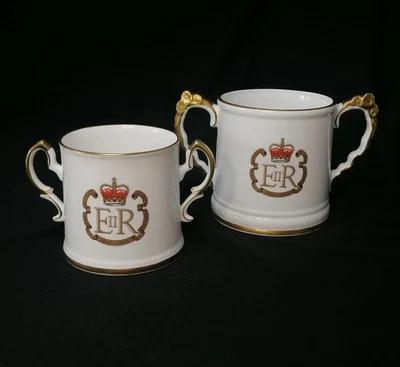 £12.95 • Buy 2 XRoyal Stafford Bone China Queen Elizabeth II Silver Jubilee 2 Gold Handed Mug