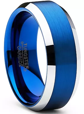 Tungsten Carbide Men's Brushed Wedding Band Blue Engagement Ring • $13.99