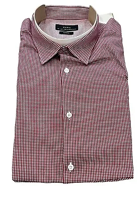 Zara Men's Button Down Shirt Red Micro Gingham Check Long Sleeve L Slim Fit • $21.24