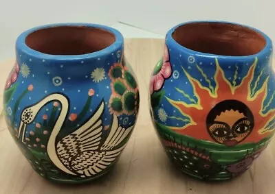 Mexican Pair Of Red Clay Pottery Planters/vases Colorful • $20