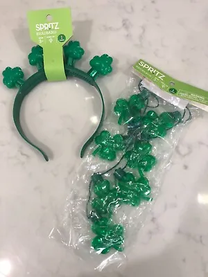 LED Glow Light Up St Patrick's Day Party Green Shamrock  Headband &  Necklace  • $8.99