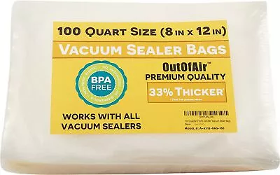 100 Vacuum Sealer Bags: Quart Size (8  X 12 ) For Foodsaver 33% Thicker BPA ... • $27.47