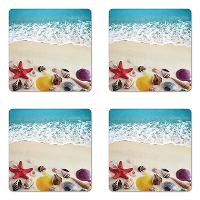 $19.99 • Buy Ambesonne Beach Scene Coaster Set Of 4 Square Hardboard Gloss Coasters