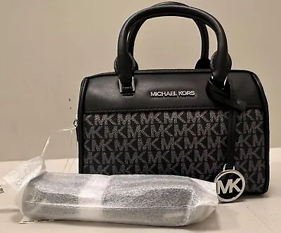 Michael Kors Jet Set Travel BLACK MK Signature XS MINI Duffle CROSSBODY Bag • $86.98