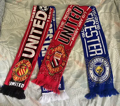 2X Leicester City V Manchester United Scarf 2015/16 Championship Winning Year • $18.67