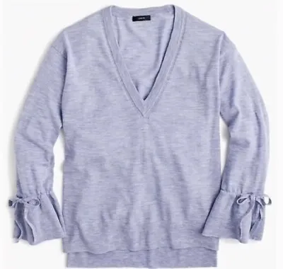 J. Crew Women Size Small 100% Merino Wool Drawstring Bell Sleeve V Neck Sweater • $25