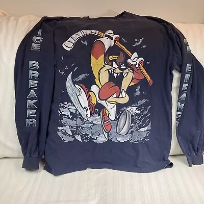 Vintage Looney Tunes Taz Hockey Ice Breaker Long Sleeve Shirt Single Stitch W3 • $34.99