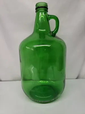 Vintage Embossed 3 Liter Emerald Green Glass  D  Handle Jug  Bottle No Cap EXC • $13.99