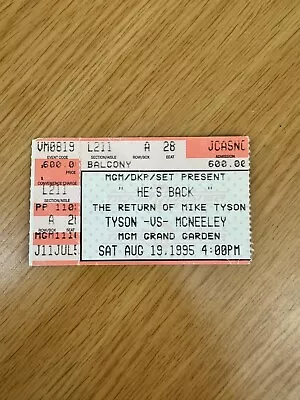 Mike Tyson Fight Ticket Vs Peter McNeeley  First Fight After Jail  1995 • $335