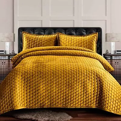 Velvet Queen Quilt Three-Piece Honeycomb Stitch Bedding Set Includes One Ove... • $94.99