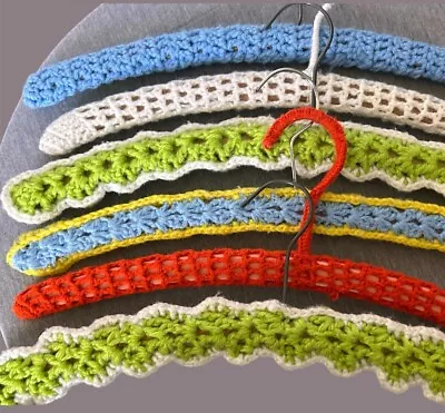 Six Hand Crocheted Covered Hangers Vintage Colorful-Your Clothes Won’t Fall Off! • $14.99