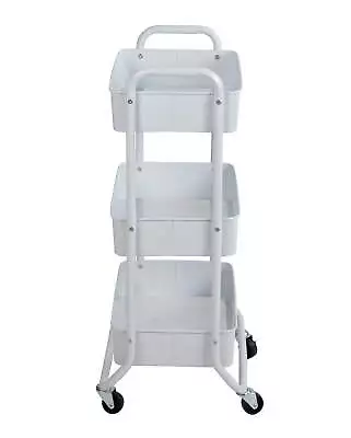 3 Tier Metal Utility Cart Arctic White Laundry Baskets Easy Rolling • $26.58