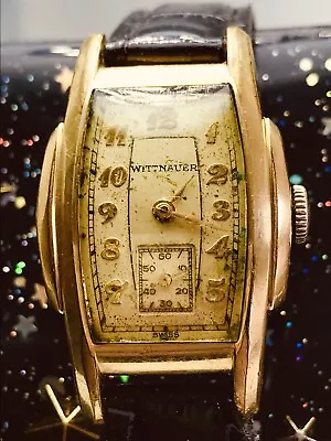 ULTRA RARE 1940s WITTNAUER BY LONGINES 10K GF BEZEL ART DECO MENS WATCH • $29.99