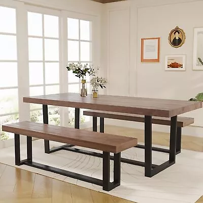 72  Brown Modern Kitchen Sturdy Solid Wood Dining Table Bench For 6-10 Person • $132.99