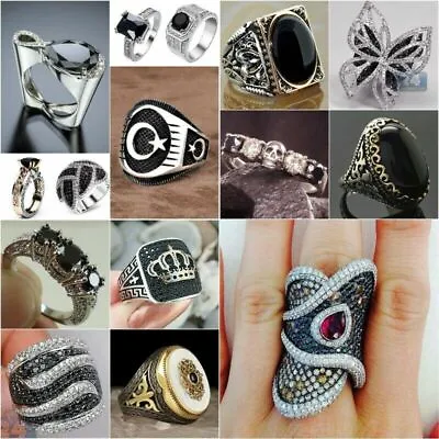£2.40 • Buy Elegant Women Men Black Sapphire 925 Silver Rings Jewelry Wedding Ring Size 5-13