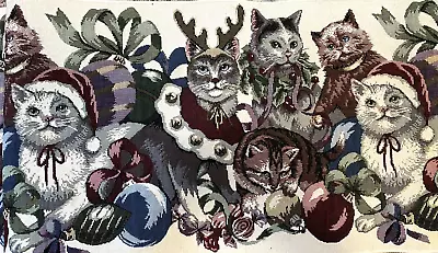 Vintage Christmas Cats And Kittens Tapestry Table Runner With Tassels 13”x 92  • $22