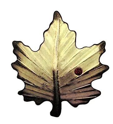 Gold Tone Canadian Maple Leaf Pin Brooch Red Stone • $14.99
