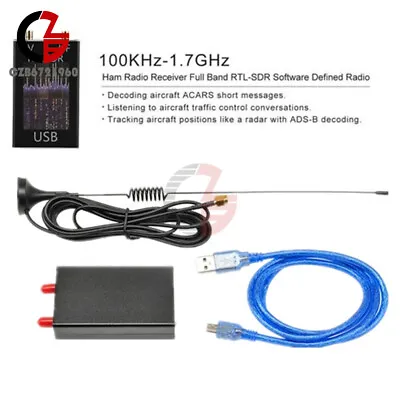 100KHz-1.7GHz Full Band RTL-SDR UV HF USB Tuner Receiver R820T 8232 Ham Radio US • $30.63