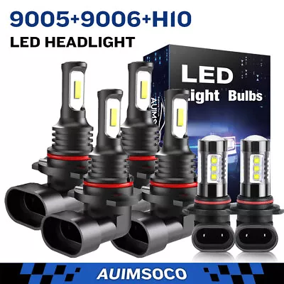 White 6000k LED Headlight High Low Beam Bulbs+ Fog Light 6 Bulbs 9005 9006 H10 • $31.99