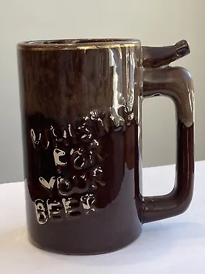 Vintage 1970s Wet Your Whistle Whistle For Your Beer Brown Ceramic Mug Cup Glaze • $7.97