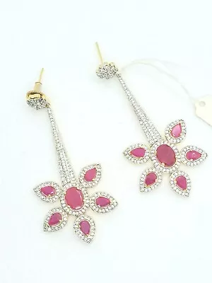 22ct Diamond Ruby Gold Earrings Indian Bridal Bollywood Salwar Lengha Jewellery  • £24.99