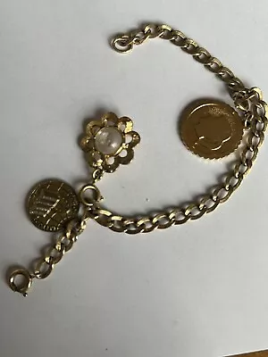 Vintage 12k Gold Gilled Charm Bracelet Mustard Seed Kaye Hour Of Decision • $19.85