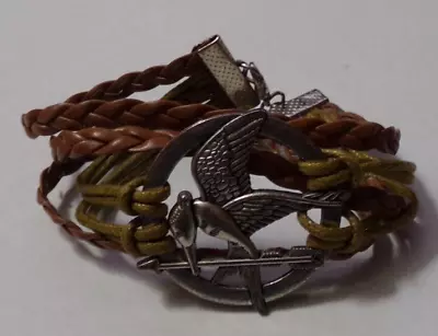 7  Silver Tone & Leather Hunger Games Mockingjay Bracelet • $2.99